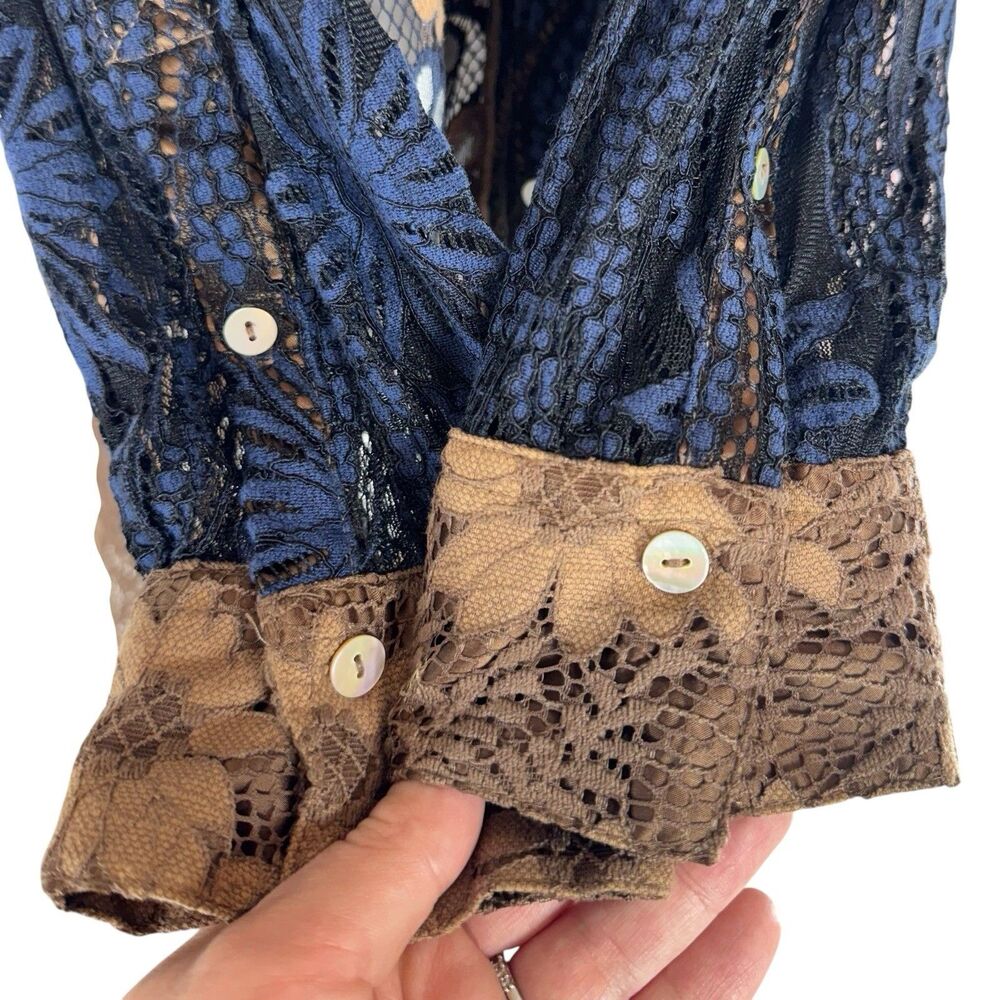 John Mark Patchwork Button Up Tunic Size L Floral… - image 4